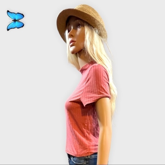 PINK ribbed mock turtle neck top - Picture 4 of 8